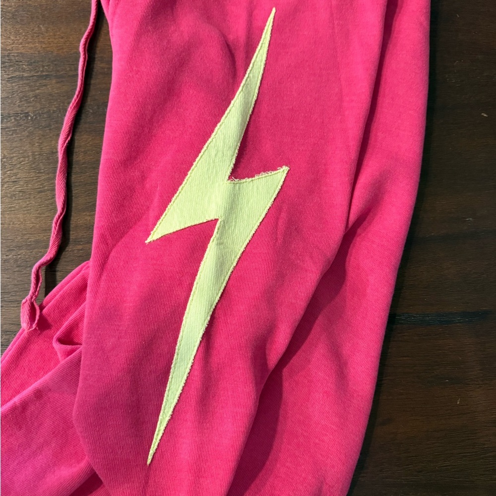 Aviator Nation Pink Joggers with Yellow Lightning Bolt